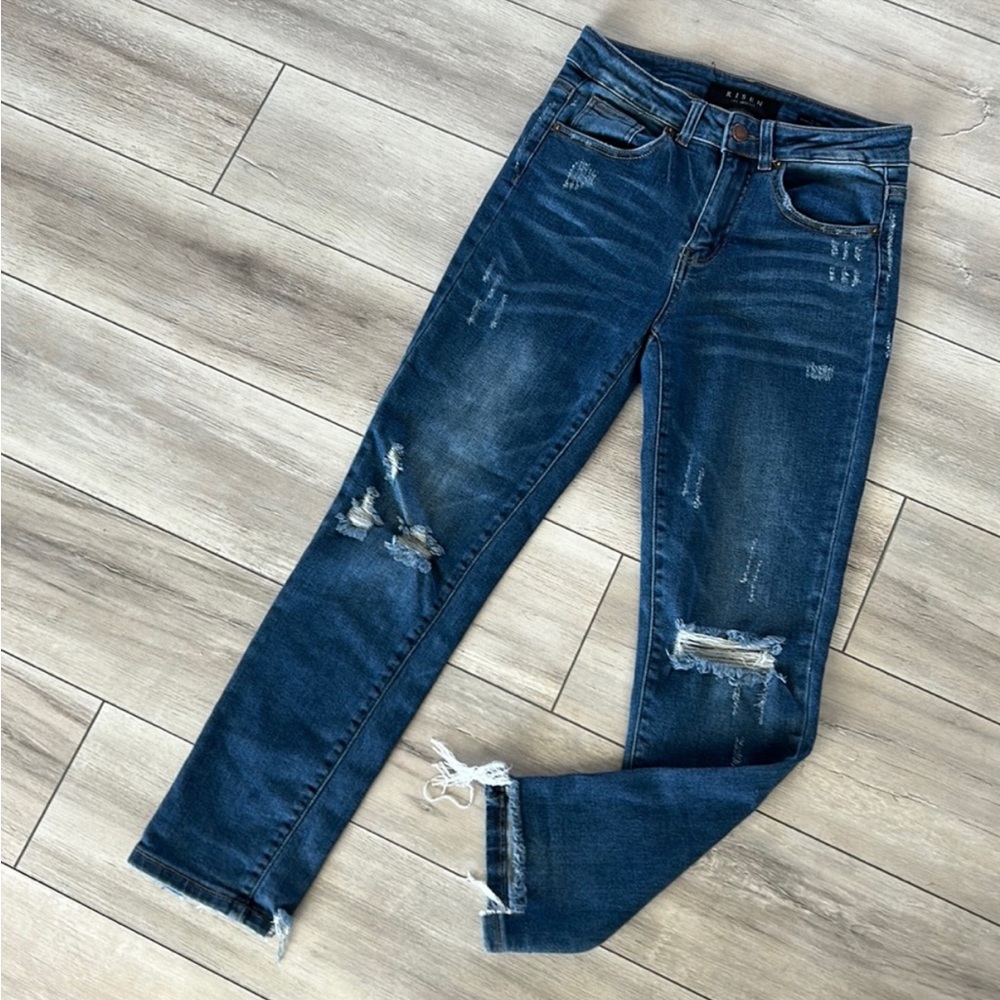 Risen size 25 distressed straight leg jeans